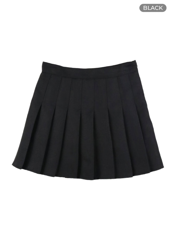 solid-pleated-mini-skirt-oy413 / Black
