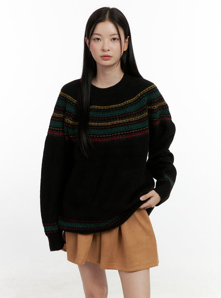 oversized-nordic-knit-sweater-on408 / Black