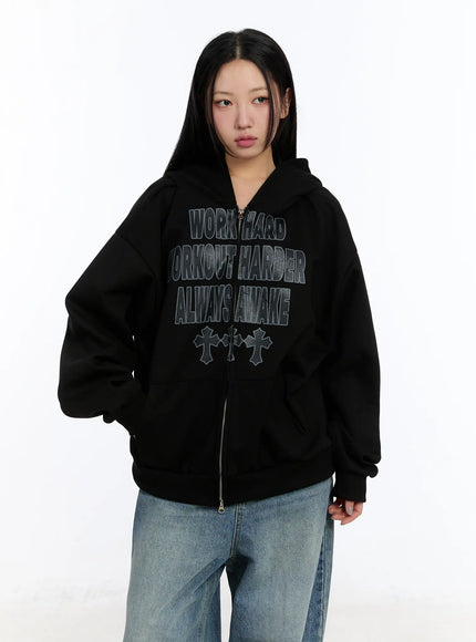 graphic-zip-up-hoodie-cf510 / Black
