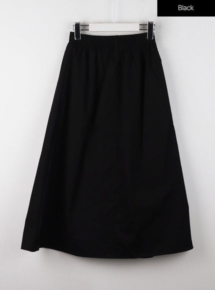 solid-elastic-waist-maxi-skirt-oj302 / Black