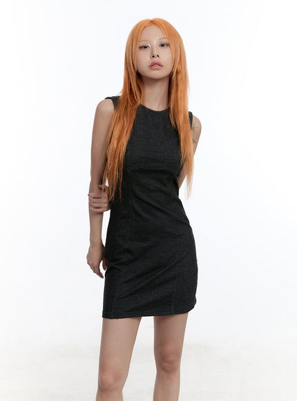 denim-sleeveless-mini-dress-cy530 / Black