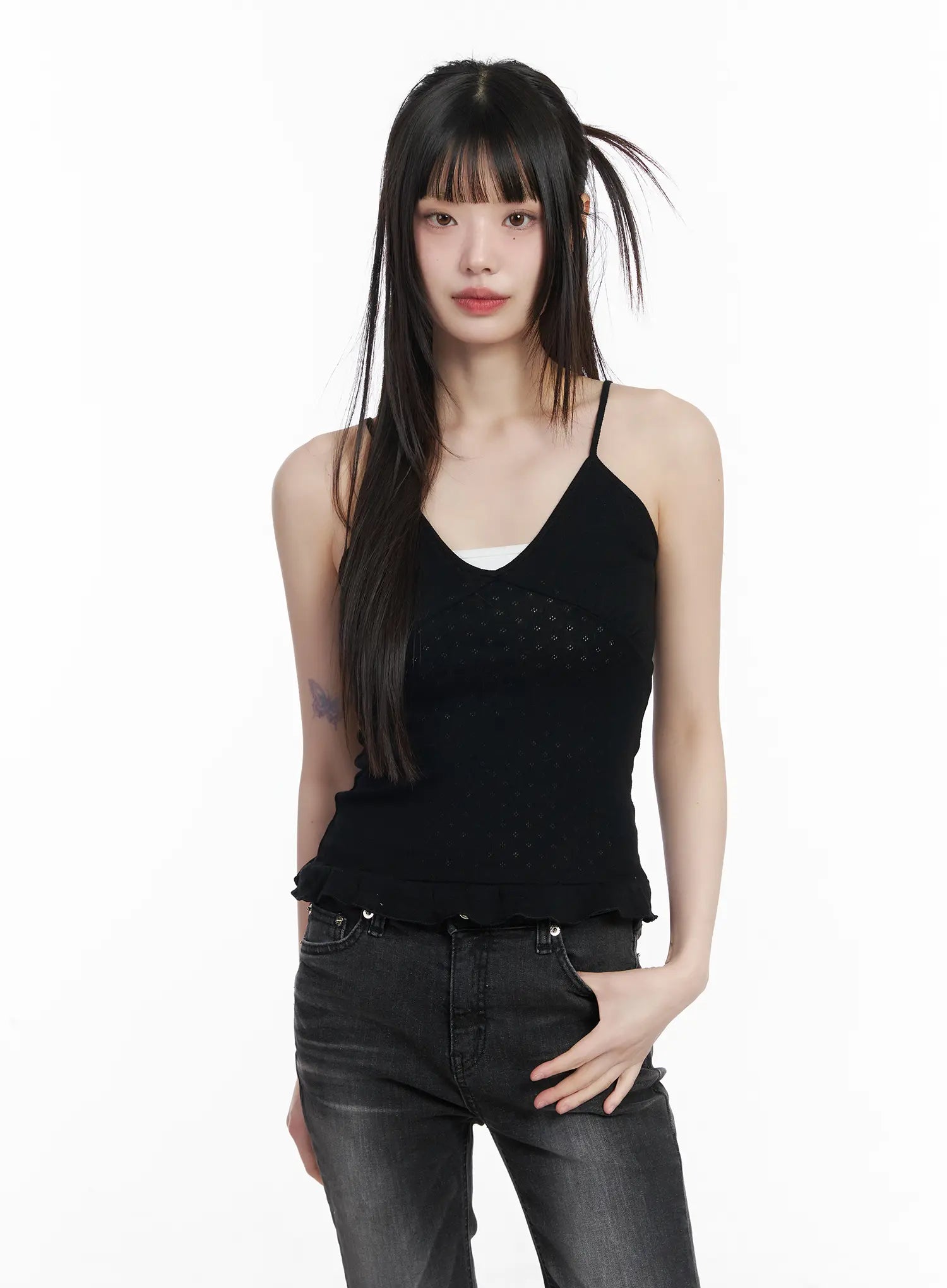 frill-hem-cami-top-cm525 / Black