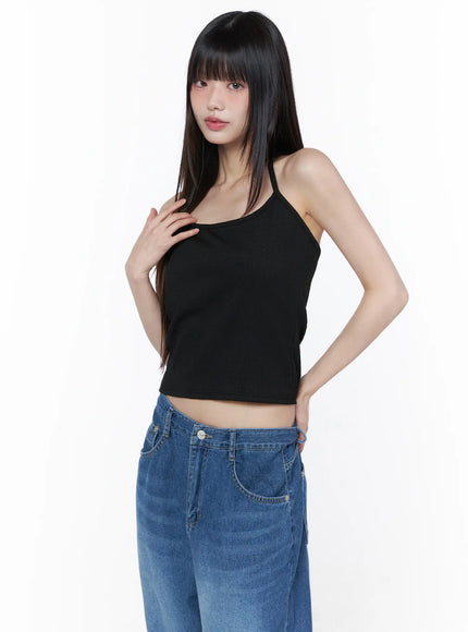 ribbed-halter-neck-tank-top-cu519 / Black