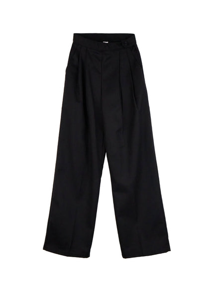 solid-print-tailored-wool-trousers-od403 / Black