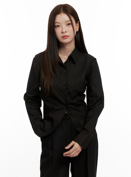 shirred-detail-slim-fit-shirt-on422 / Black