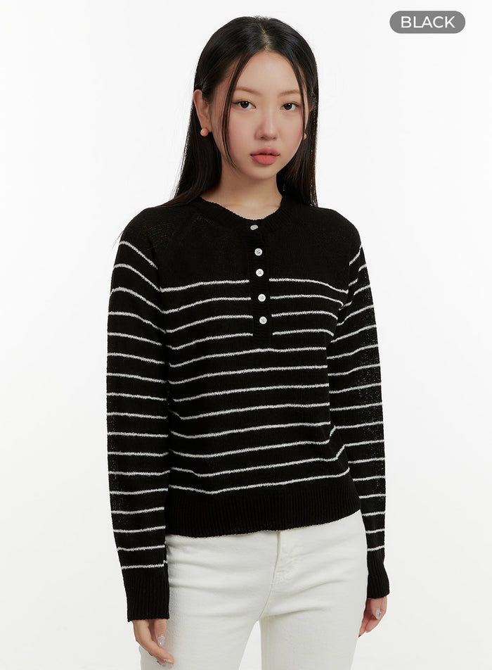 long-sleeve-stripe-summer-top-oy413 / Black