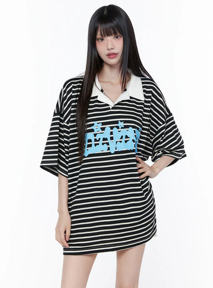 oversized-stripe-graphic-tee-cu519 / Black