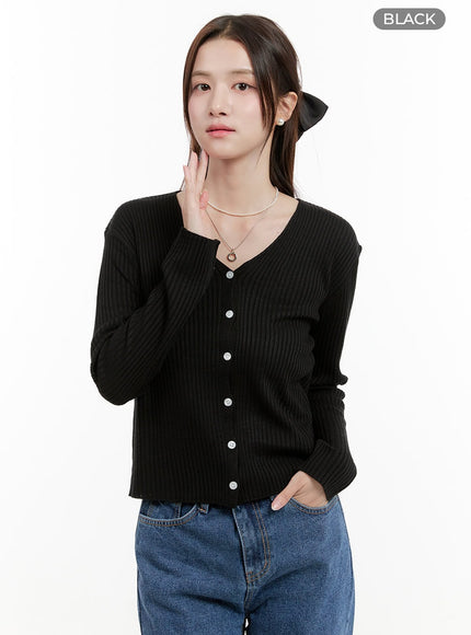 solid-knit-cardigan-og428 / Black