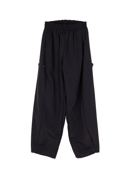 nylon-wide-leg-snap-pants-cy519 / Black