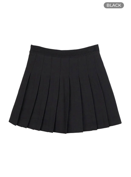 solid-pleated-mini-skirt-og428 / Black