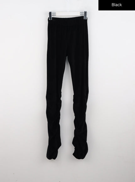 velvet-shirred-boot-cut-pants-cn321 / Black