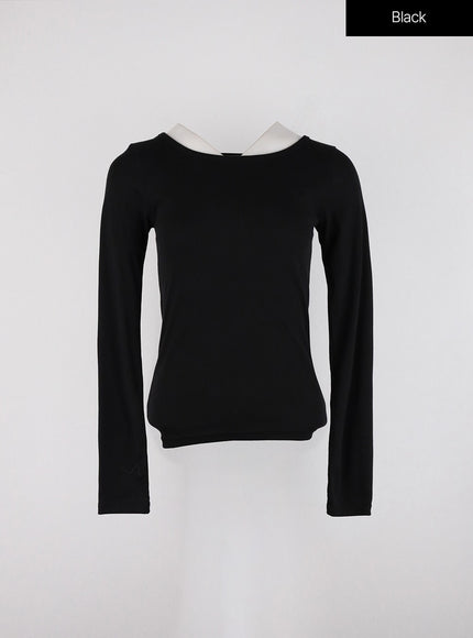 long-sleeve-u-neck-top-od327 / Black