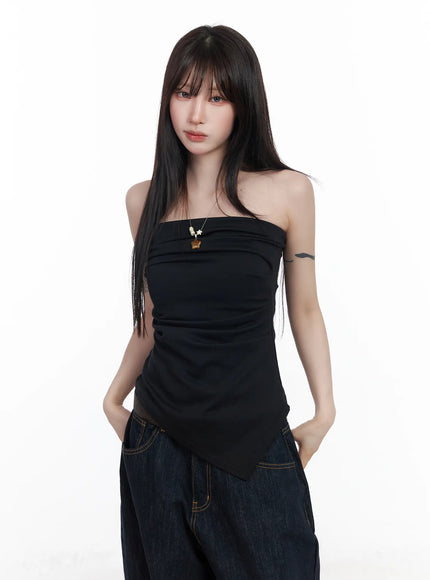 asymmetric-shirred-tube-top-cf523 / Black