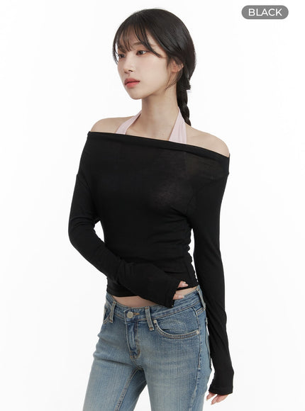 basic-off-shoulder-long-sleeve-ca402 / Black