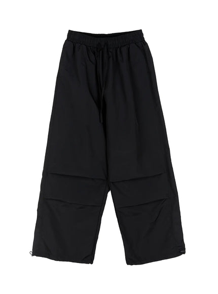 wide-leg-nylon-pintuck-pants-cg507 / Black