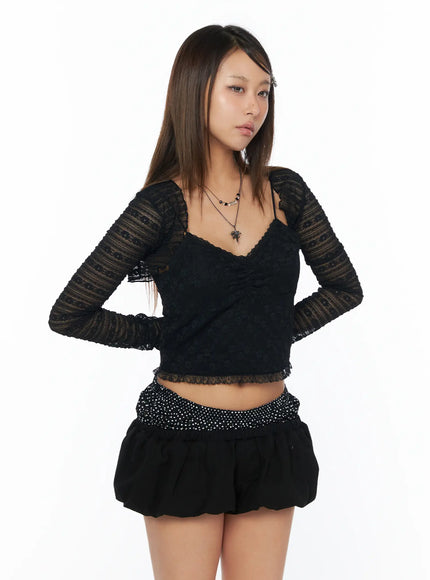sheer-lace-long-sleeve-bolero-ca516 / Black