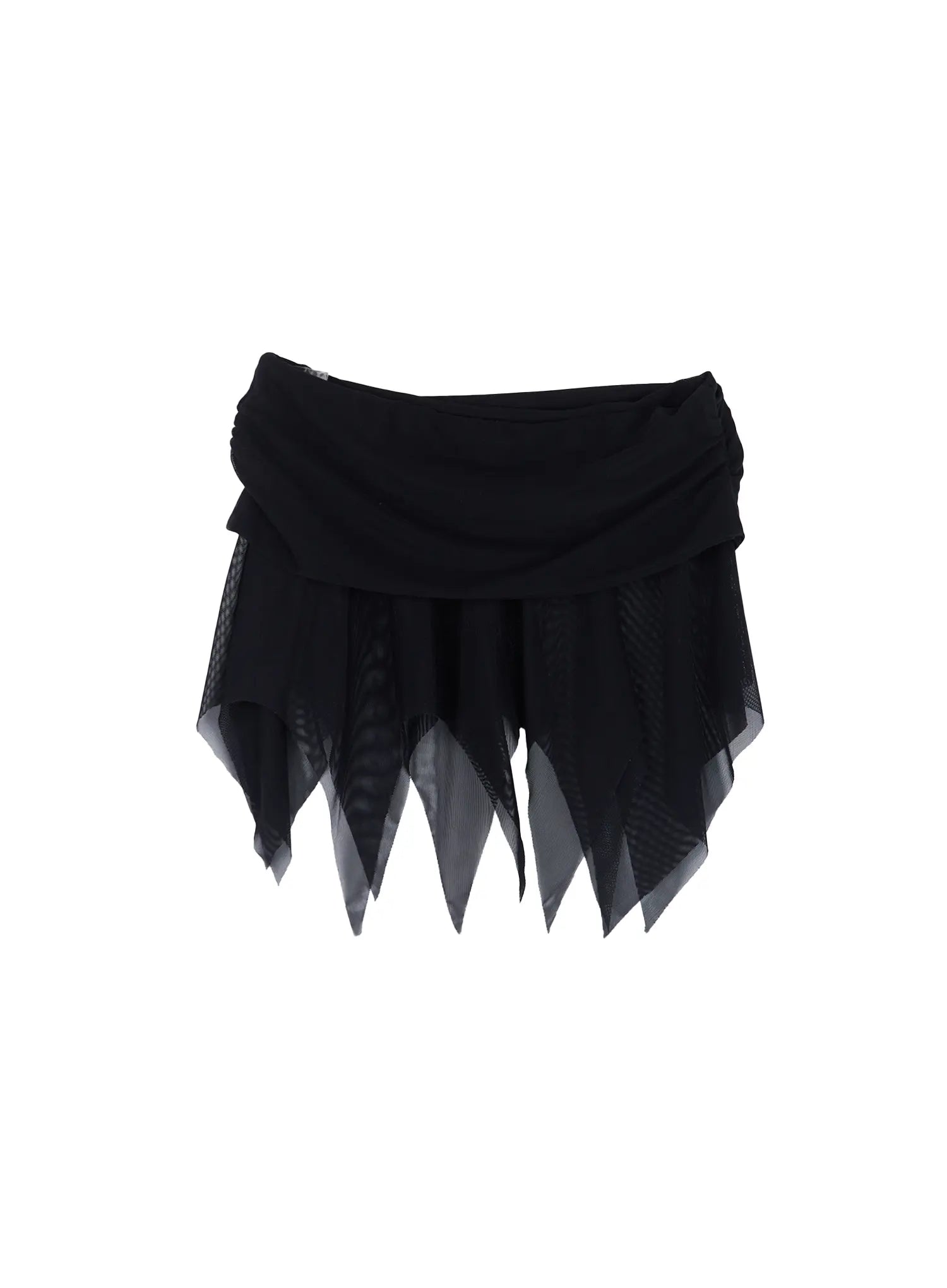 sheer-frill-asymmetric-mini-skirt-cl518 / Black