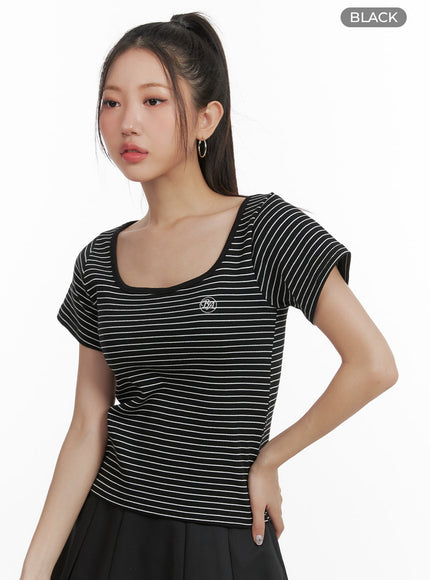 stripe-u-neck-top-oa415 / Black