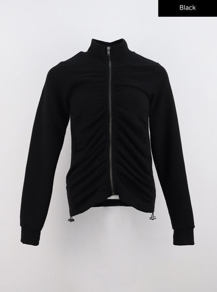 sleek-ruched-zip-up-co318 / Black