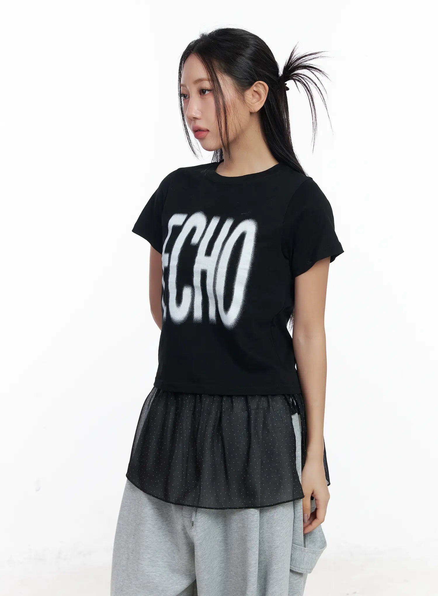 echo-lettering-crop-tee-cj530 / Black