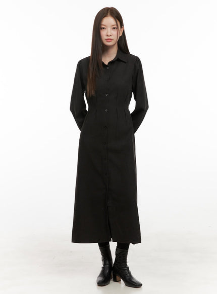 button-down-collared-maxi-dress-od412 / Black