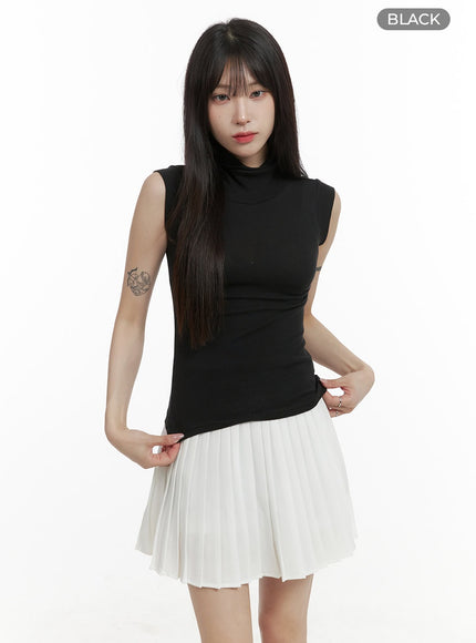 turtleneck-sleeveless-top-oa425 / Black