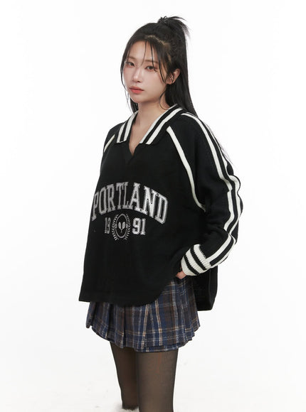 portland-embroidered-collared-sweater-cj516 / Black