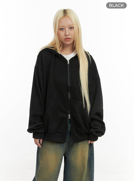 cozy-zip-solid-hooded-sweatshirt-co414 / Black