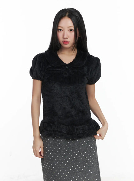 soft-puff-sleeve-collar-top-cd529 / Black