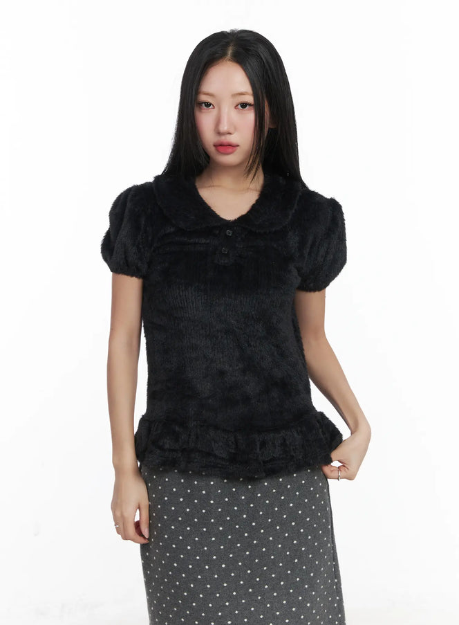 soft-puff-sleeve-collar-top-cd529 / Black