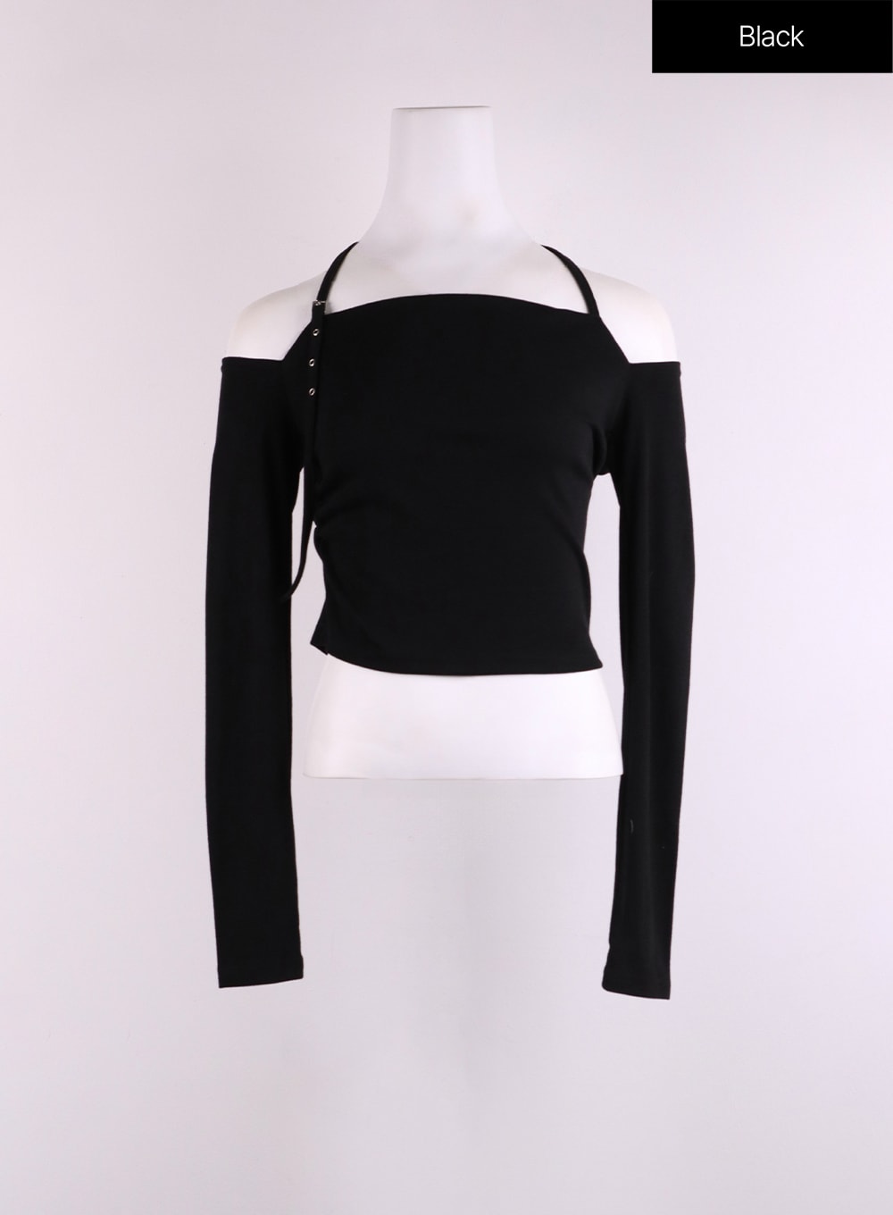 buckle-off-shoulder-crop-top-cj426 / Black