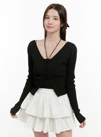 cable-knit-v-neck-cardigan-og428 / Black