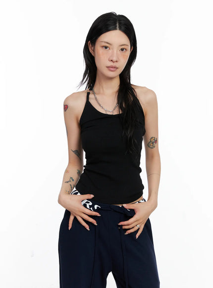 v-neck-ring-detail-tank-top-cs526 / Black