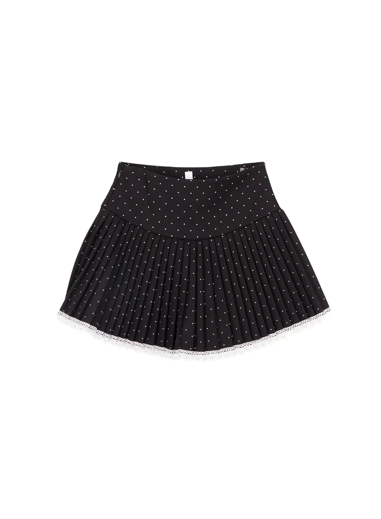 lace-trim-polka-dot-pleated-mini-skirt-cm525 / Black