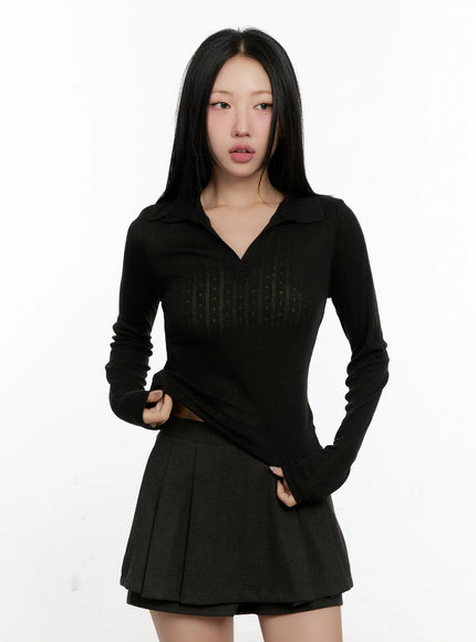 trendy-slit-collar-crop-top-cn505 / Black