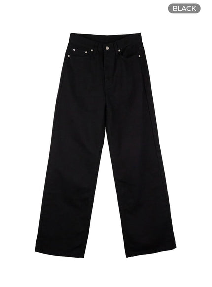 cotton-solid-wide-leg-pants-os423 / Black