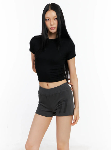 basic-round-neck-crop-tee-cl529 / Black