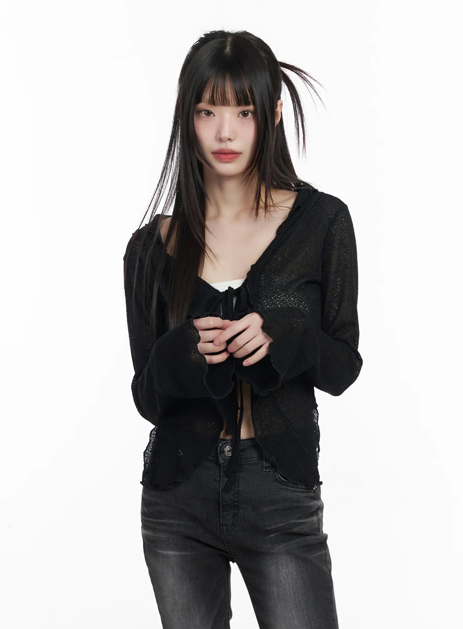 shher-ruffle-knit-cardigan-cm524 / Black