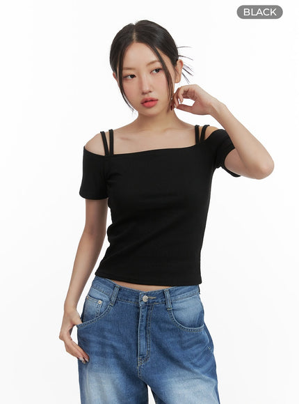 off-shoulder-short-sleeve-tee-cy423 / Black