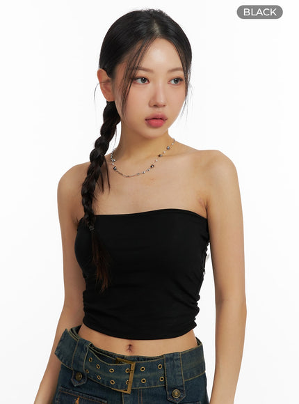 solid-strapless-crop-top-cf426 / Black