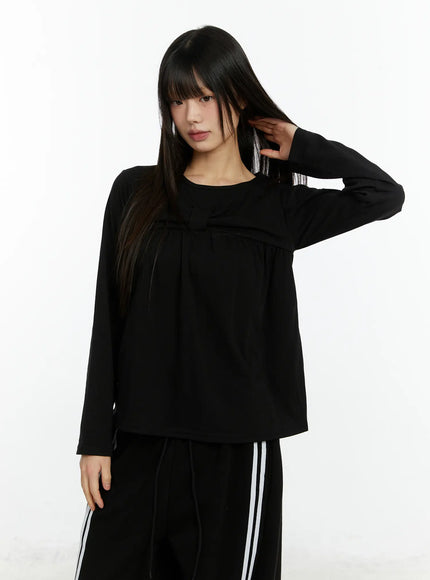 twist-ribbon-long-sleeve-top-cf510 / Black