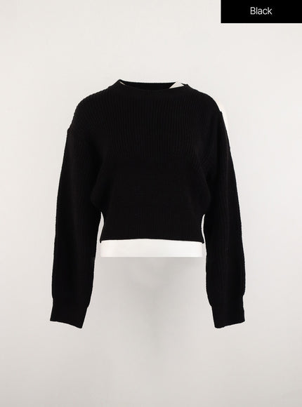 unbalanced-opening-shoulder-knit-sweater-od308 / Black