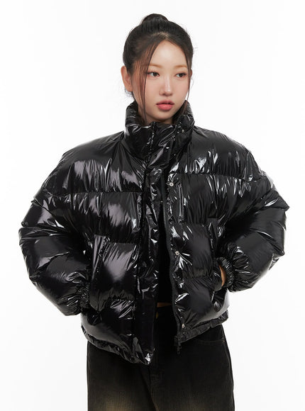 glossy-cropped-puffer-jacket-cd416 / Black