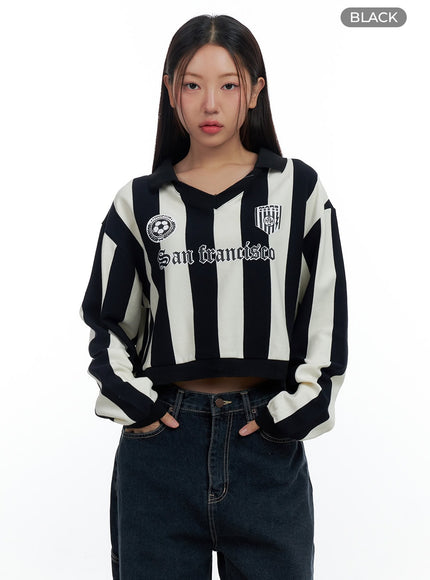 sporty-lettering-crop-jersey-top-cs424 / Black