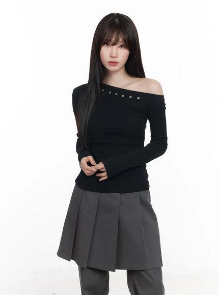 one-shoulder-long-sleeve-top-cf523 / Black