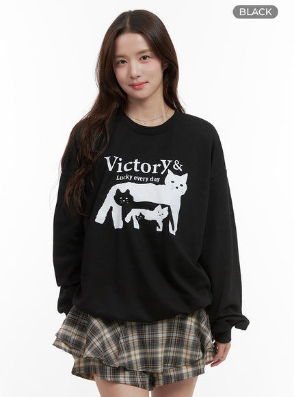 graphic-cats-cotton-sweatshirt-oo421 / Black