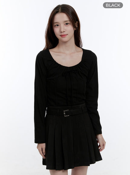 cotton-ribbon-long-sleeve-top-oo407 / Black