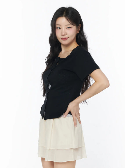 short-sleeve-pointelle-cardigan-cy522 / Black