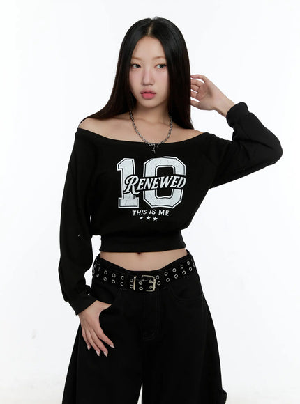 graphic-off-shoulder-crop-sweatshirt-cs517 / Black