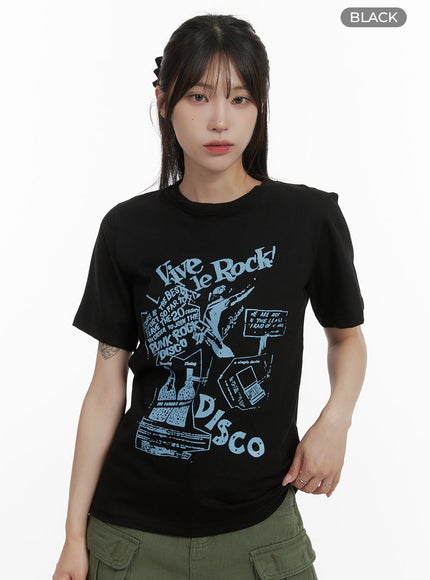 loose-fit-graphic-lettering-t-shirt-oa426 / Black